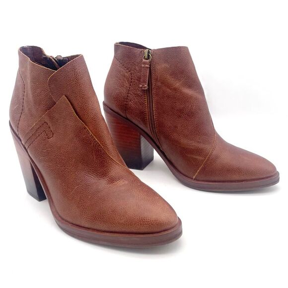 KDB Kelsi Dagger Brooklyn Watchman Booties Brown Leather Block Heel Size 8.5 - Picture 3 of 13